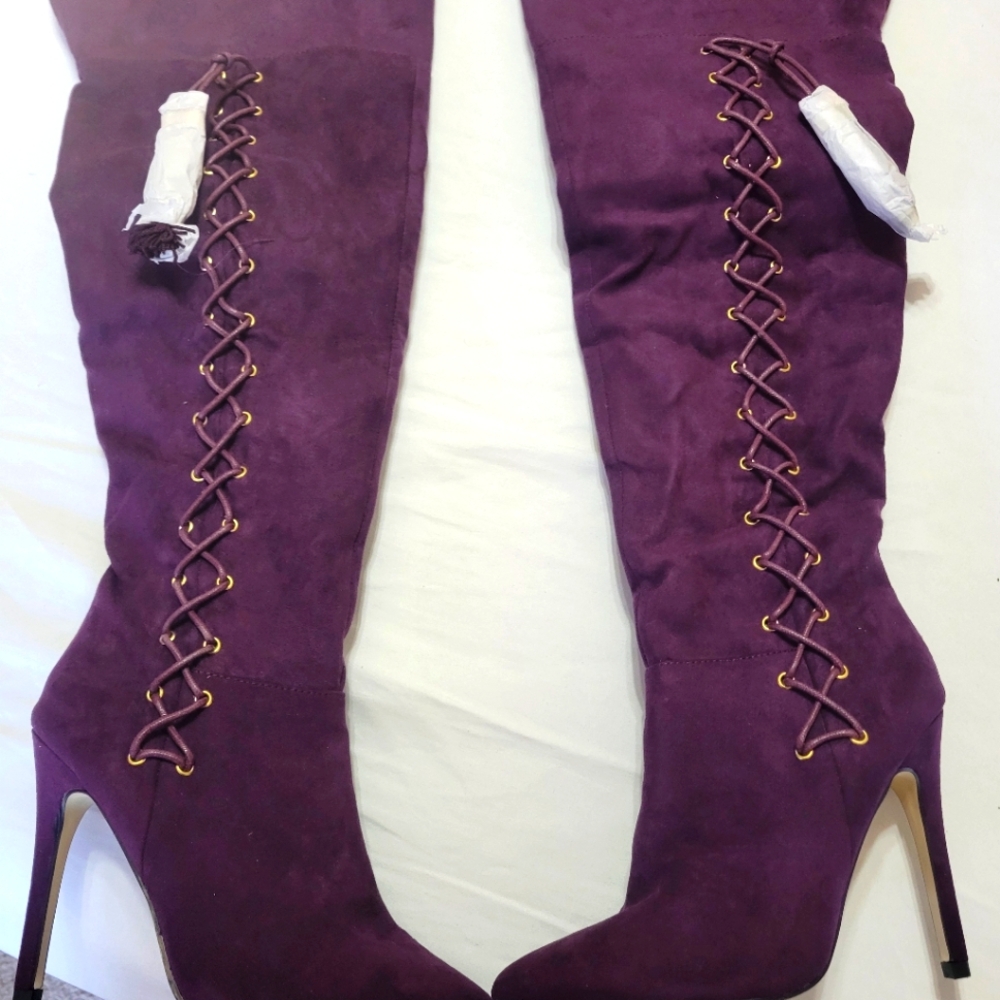 Eggplant thigh high boots